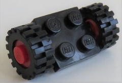 LEGO - 2 x 2 Platte / Achse mit 2 Räder 15 mm D x 6 mm (4 Stück), schwarz, # 122c01assy2