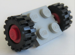 LEGO - 2 x 2 Platte / Achse mit 2 Räder 15 mm D x 6 mm (4 Stück), hellgrau, # 122c01assy2