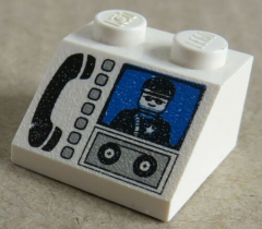 LEGO - Dachstein / Slope 45  2 x 2 bedruckt Telefon / Polizei, weiß # 3039px14